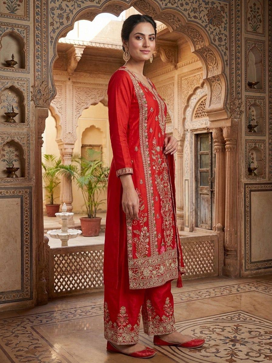 Regal Scarlet Heritage Kurta Set